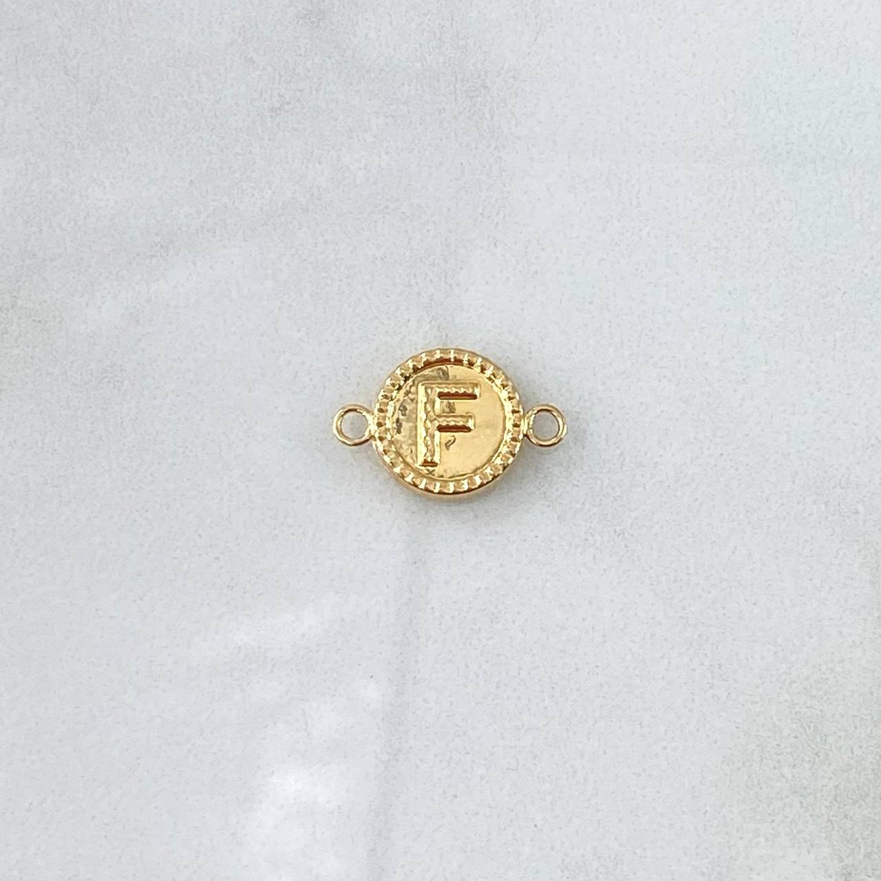 Herraje Letra F 0.5gr / 1cm-1.7cm / Circulo Bordeado Oro Amarillo 18K
