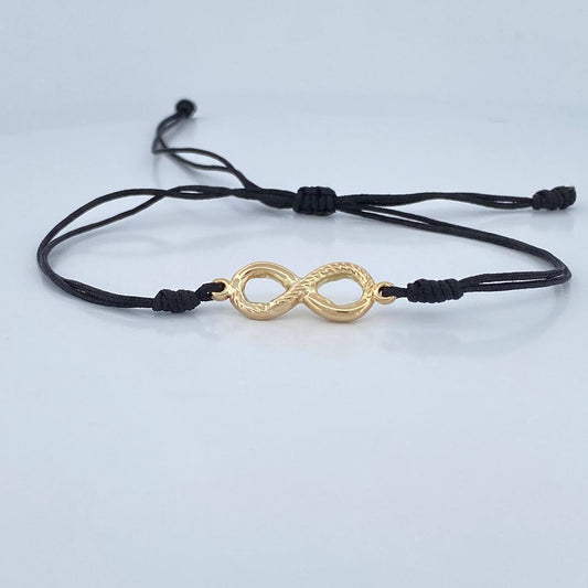 Pulsera Tejida Negra Infinito 1.2gr / Oro 18K &
