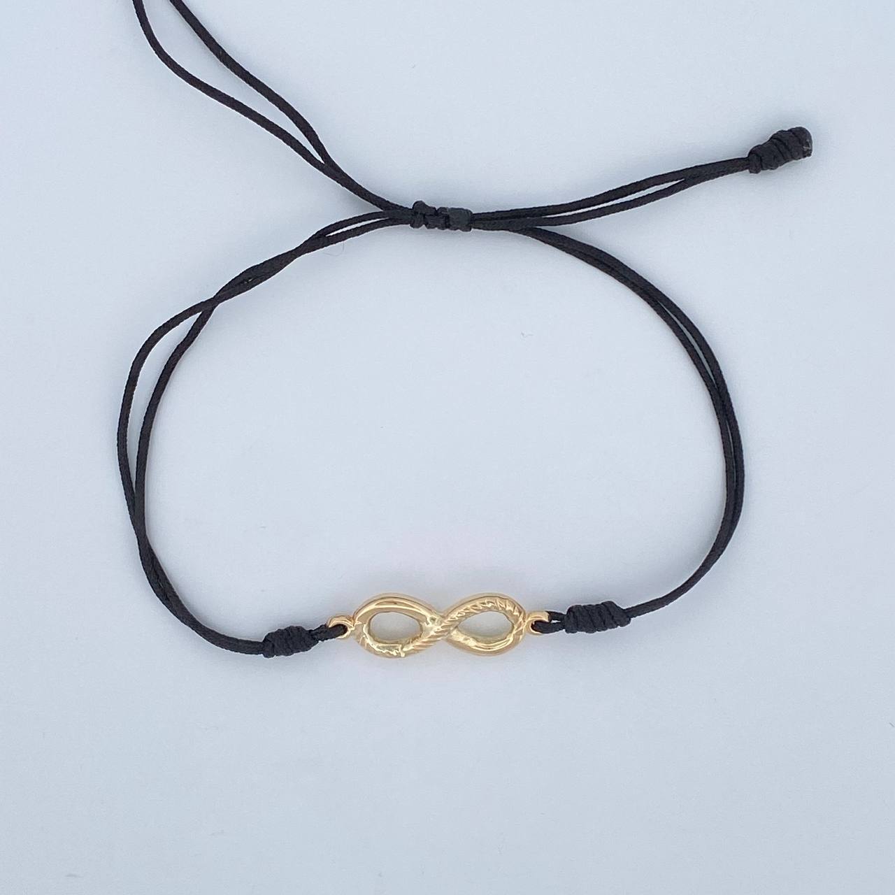 Pulsera Tejida Negra Infinito 1.2gr / Oro 18K &
