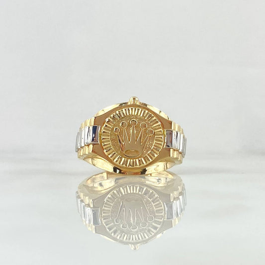 Anillo Sello Correa Corona RX 7.3gr / T11 1/2 / Dos Oros Amarillo Blanco 18K ©
