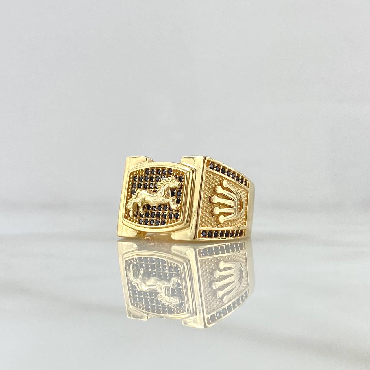 Anillo Caballo RX 10.55gr / T9 / Circones Negros Oro Amarillo 18K ©