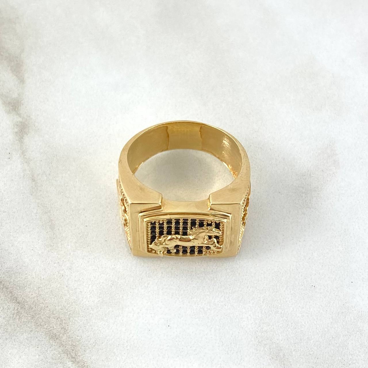 Anillo Caballo RX 10.55gr / T9 / Circones Negros Oro Amarillo 18K ©