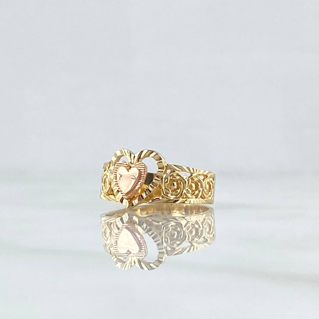 Anillo Rosas Corazon 3.6gr / T5 1/4 / Diamantado Dos Oros Amarillo Rosa 18K