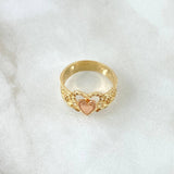 Anillo Rosas Corazon 3.4gr / T4 3/4 / Diamantado Oro Amarillo 18K ©