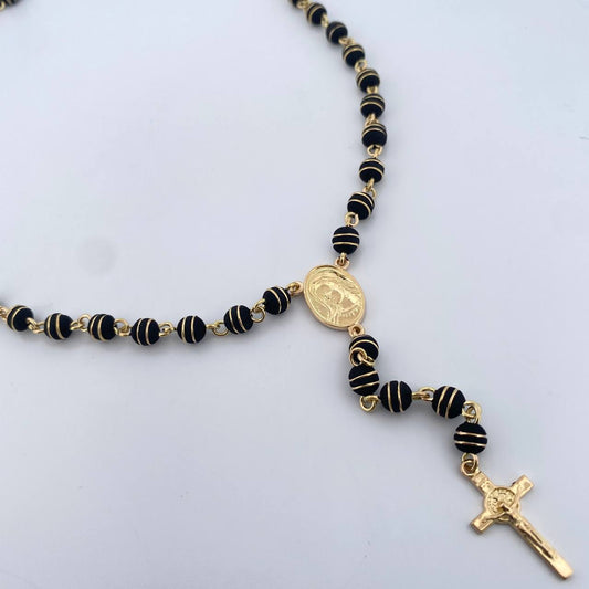 Rosario Virgen Maria 21.1gr / 55.8cm / 5mm Neoros 2 Rayas Negros Oro Amarillo 18K $