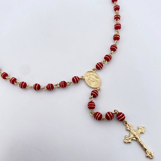 Rosario Virgen Maria 21.7gr / 58cm / 5mm Neoros 2 Rayas Rojos Oro Amarillo 18K $