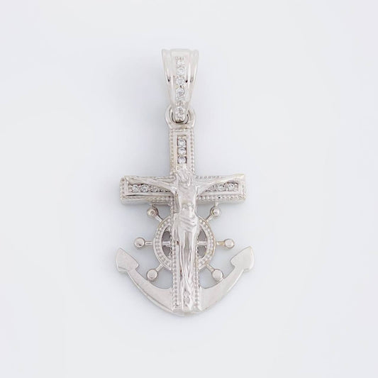 Dije Ancla Timon Cruz Cristo 4.5g / 3.4cm Oro Blanco 18K