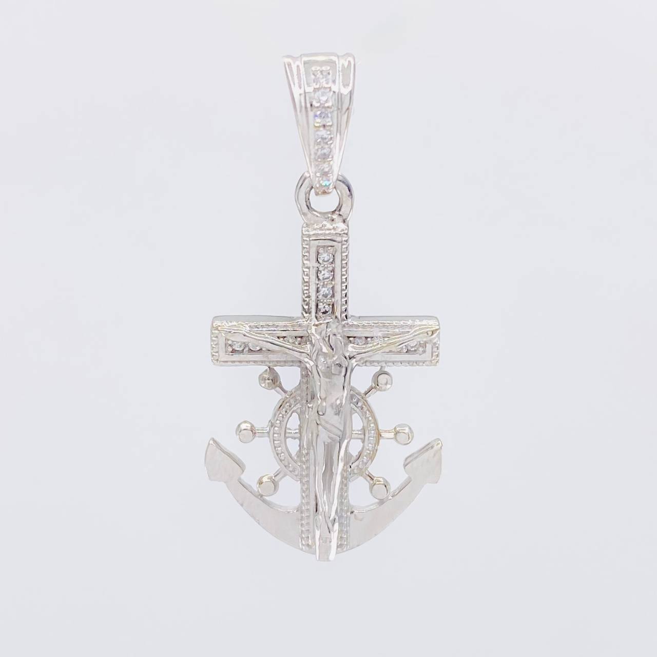 Dije Ancla Timon Cruz Cristo 4.5g / 3.4cm Oro Blanco 18K