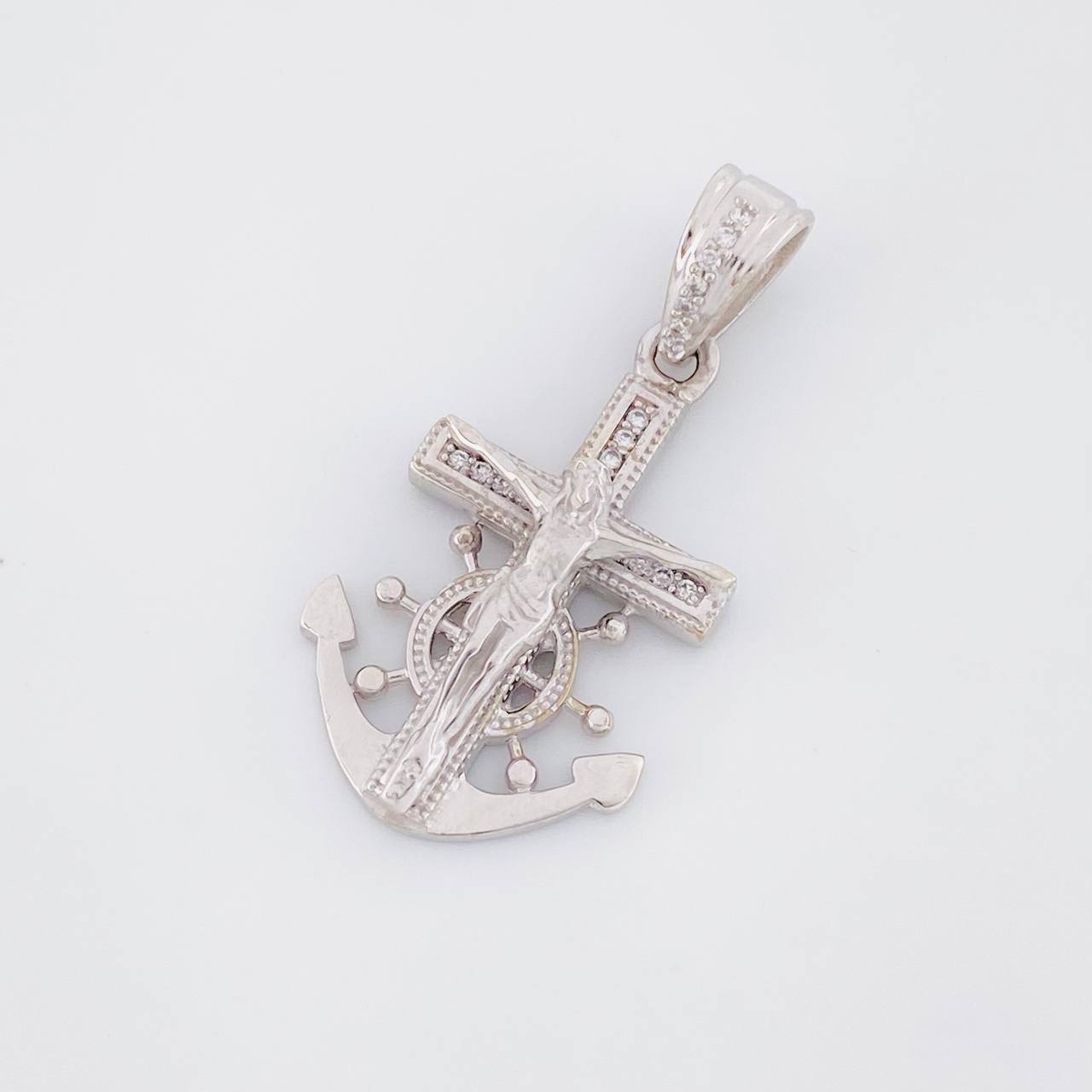 Dije Ancla Timon Cruz Cristo 4.5g / 3.4cm Oro Blanco 18K