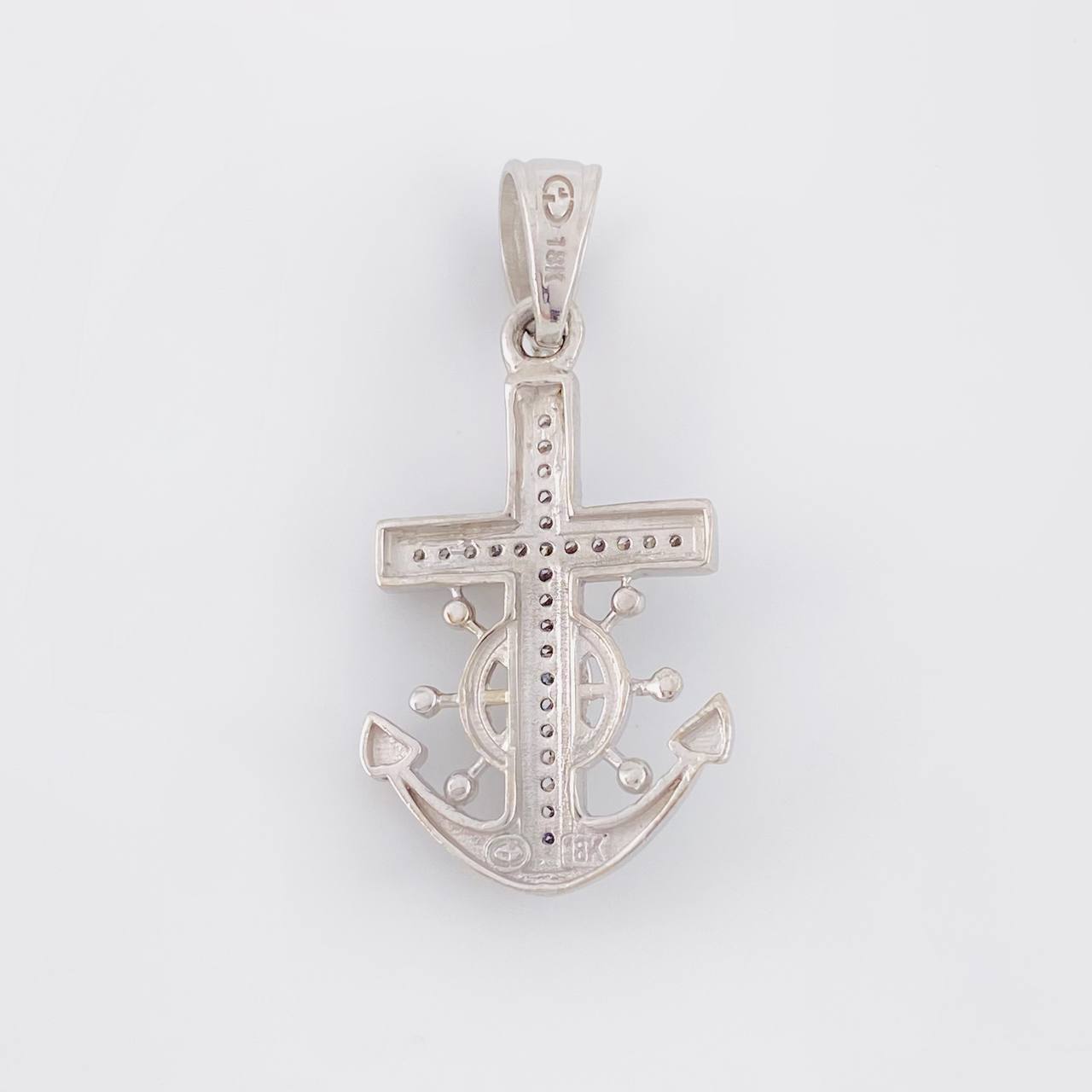 Dije Ancla Timon Cruz Cristo 4.5g / 3.4cm Oro Blanco 18K