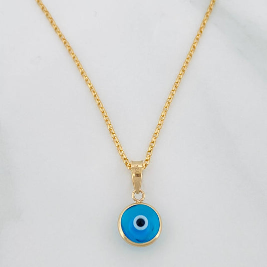 Set Cadena Rolo + Dije Ojo Turco / 2.25g / 45cm Oro Amarillo 18K