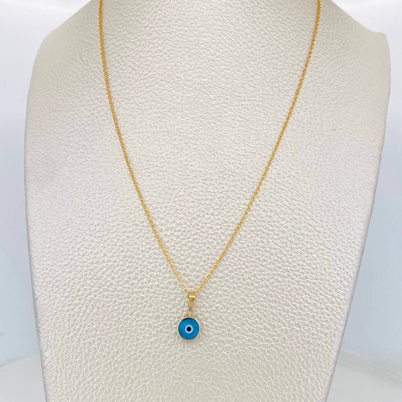 Set Cadena Rolo + Dije Ojo Turco / 2.25g / 45cm Oro Amarillo 18K
