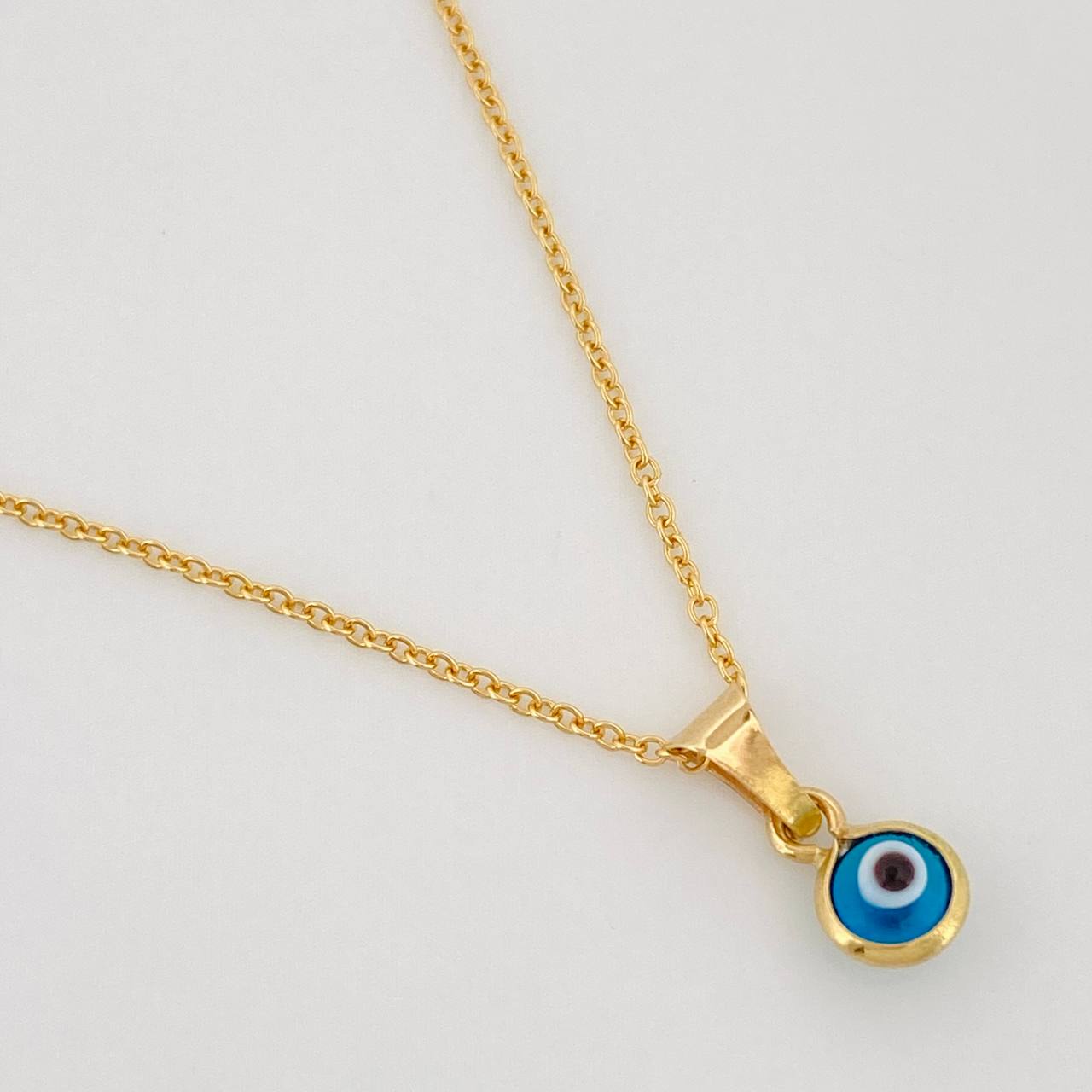 Set Cadena Rolo + Dije Ojo Turco / 1.65g / 45cm Oro Amarillo 18K