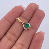 Dije Gota Elegante 1.15gr / 1.7cm / Esmeralda 29 Pts Diamantes 7 Pts Dos Oros Amarillo Blanco 18K (Joya) &