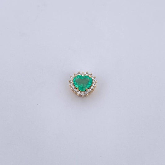 Dije Corazon 0.65gr / 0.6cm / Esmeralda 33 Pts Diamantes 11 Pts Oro Amarillo 18K (Joya) &