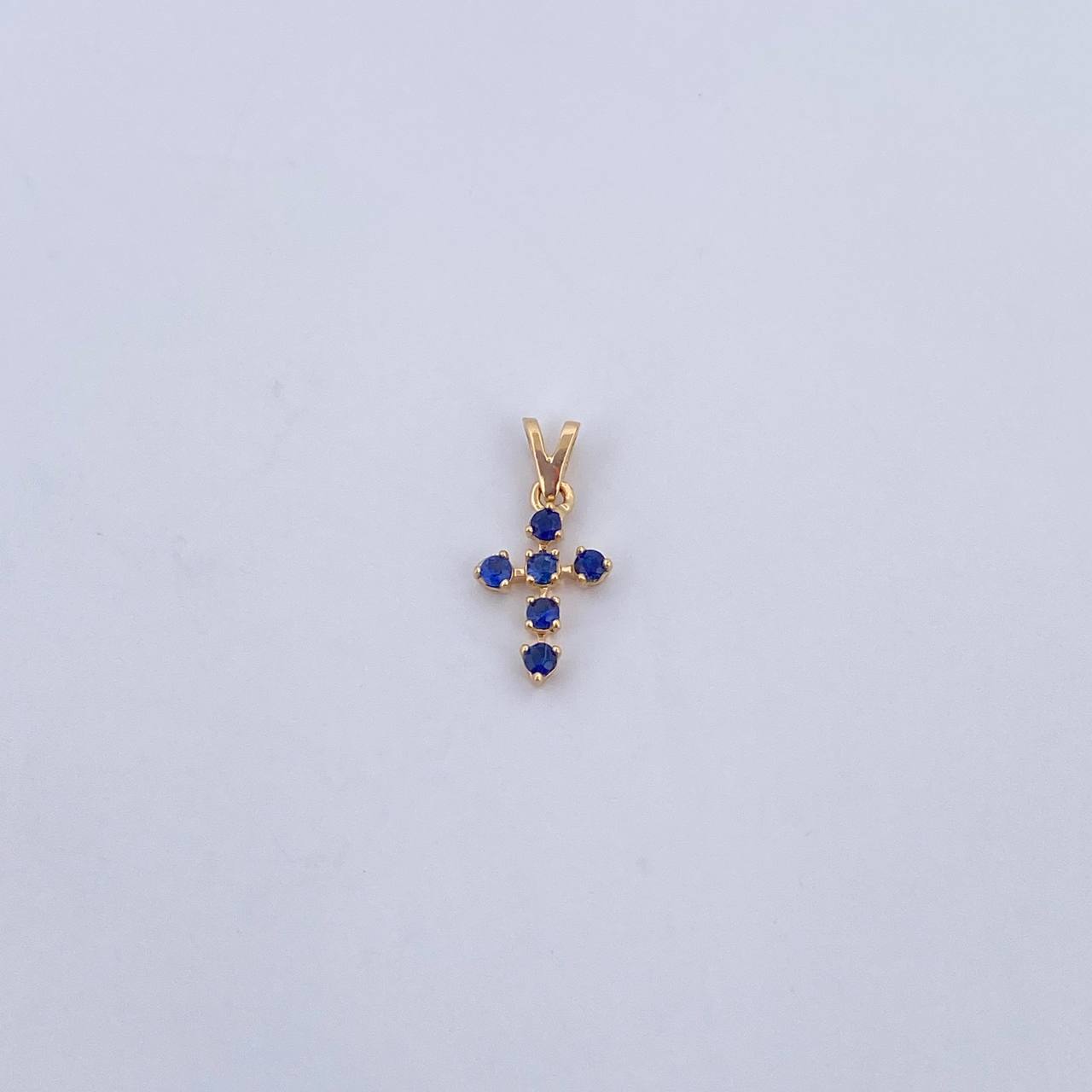Dije Cruz 0.35gr / 1.3cm / Zafiros 18 Pts Oro Amarillo 18K (Joya) &