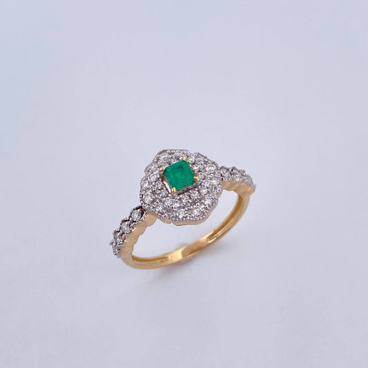 Anillo Antiguo 3.4gr / T6 3/4 / Esmeraldas 19 Pts Diamantes 28 Pts Dos Oros Amarillo Blanco 18K (Joya) &