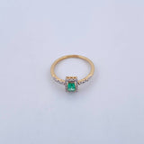 Anillo Solitario Rectangular 2gr / T6 3/4 / Esmeraldas 26 Pts Diamantes 16 Pts Dos Oros Amarillo Blanco 18K (Joya) &