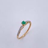Anillo Solitario Churumbela 1.25gr / T6 3/4 / Esmeraldas 13 Pts Diamantes 11 Pts Dos Oros Amarillo Blanco 18K (Joya) &