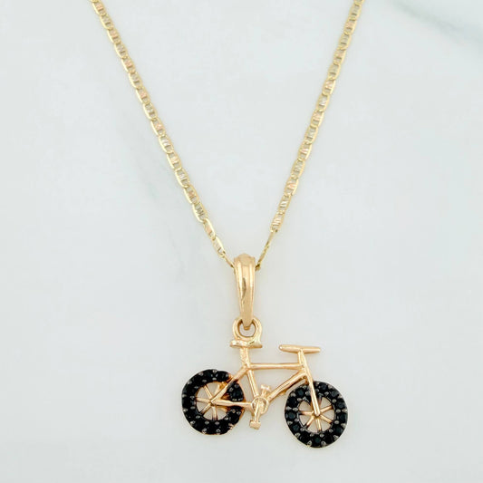 Set Cadena Escalera Plana + Dije Bicicleta / 2.65gr / 50 cm Tres Oros 18K