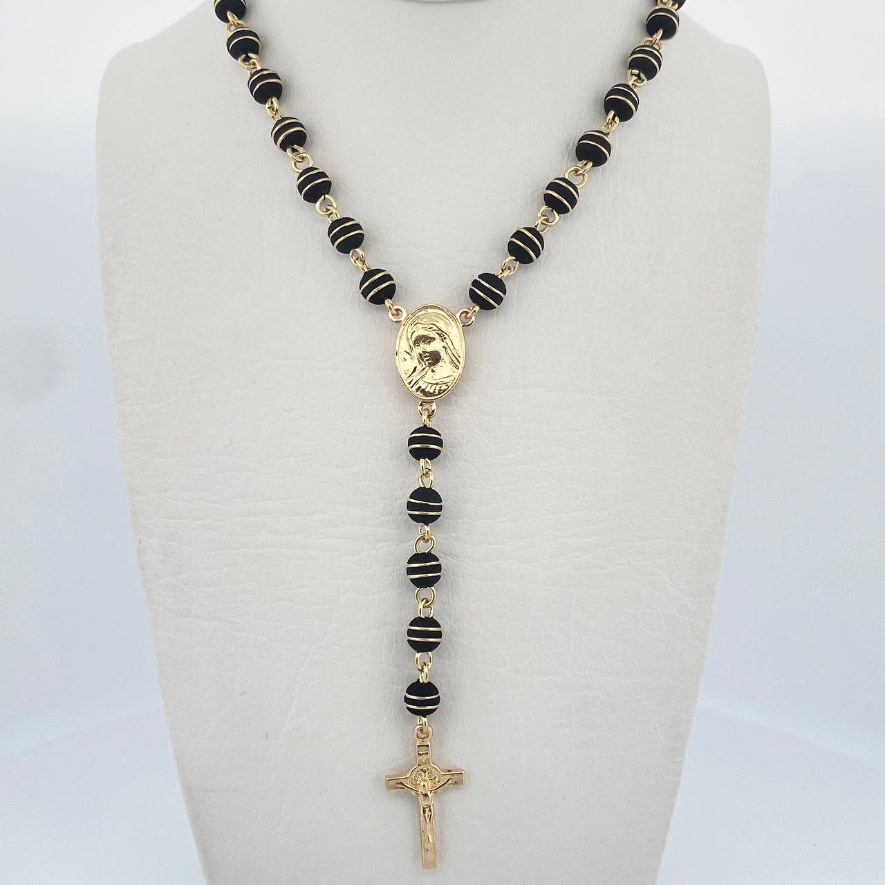 Rosario Virgen Maria 21.1gr / 55.8cm / 5mm Neoros 2 Rayas Negros Oro Amarillo 18K $