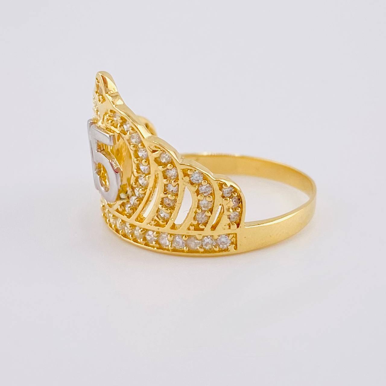 Anillo 15'S Corona 3.6 g / T6 1/2 Dos Oros Amarillo Blanco 18K