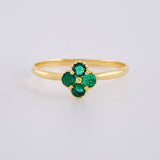Anillo Flor Trebol Cuatro Hojas 1.4 g / T7 3/4 Oro Amarillo 18K