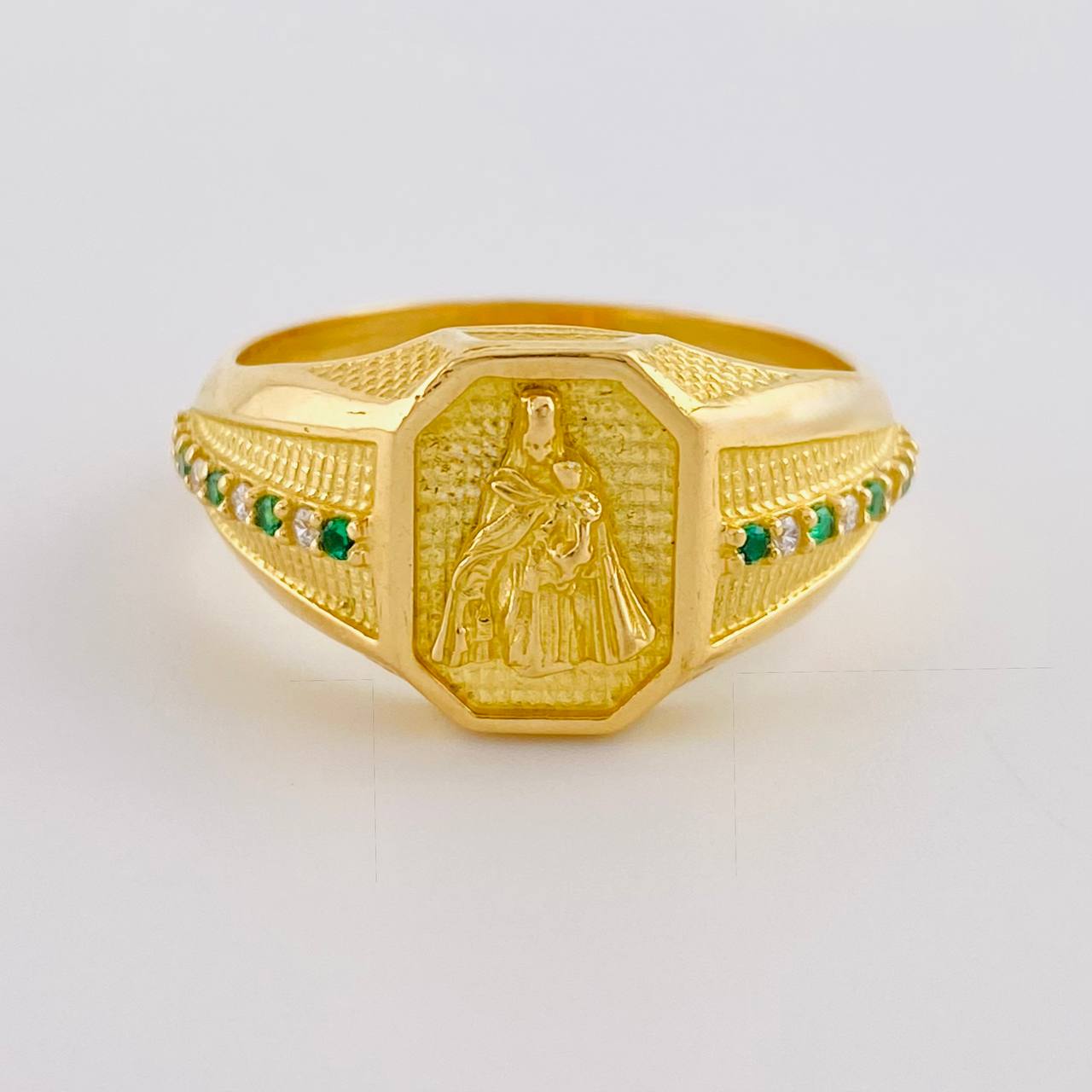 Anillo Cuadrado Octagonal Virgen Del Carmen 8.2 g / T10 1/4 Oro Amarillo 18K