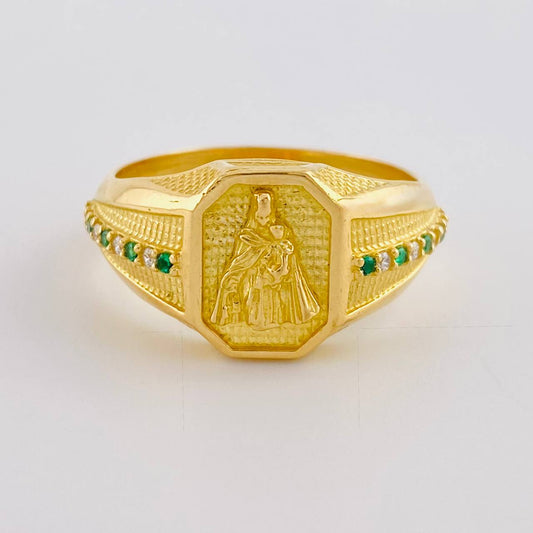 Anillo Cuadrado Octagonal Virgen Del Carmen 8.2 g / T10 1/4 Oro Amarillo 18K