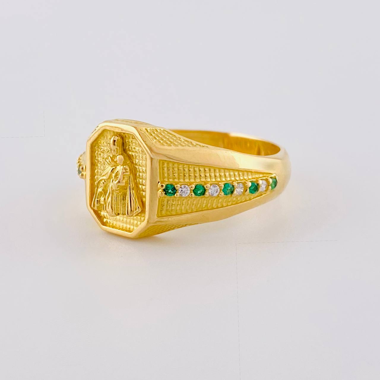 Anillo Cuadrado Octagonal Virgen Del Carmen 8.2 g / T10 1/4 Oro Amarillo 18K