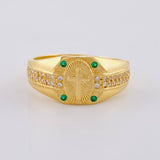 Anillo Sello Cruz Diamantada 6.4 g / T9 Oro Amarillo 18K
