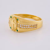 Anillo Sello Cruz Diamantada 6.4 g / T9 Oro Amarillo 18K