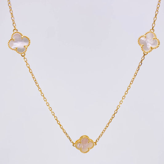 Cadena Trebol Nacar Blanco 6.8gr / 45cm / 9.5mm Oro Amarillo Nac.Esp. 18K