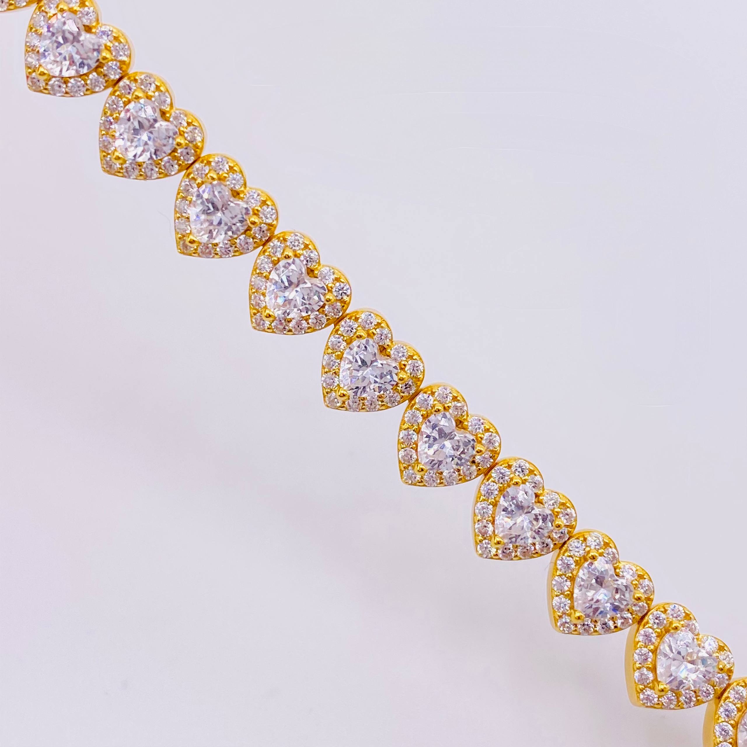Pulso Tenis Corazones Amarillo 17.25gr / 17.5cm / 7.2mm Plata 925 *