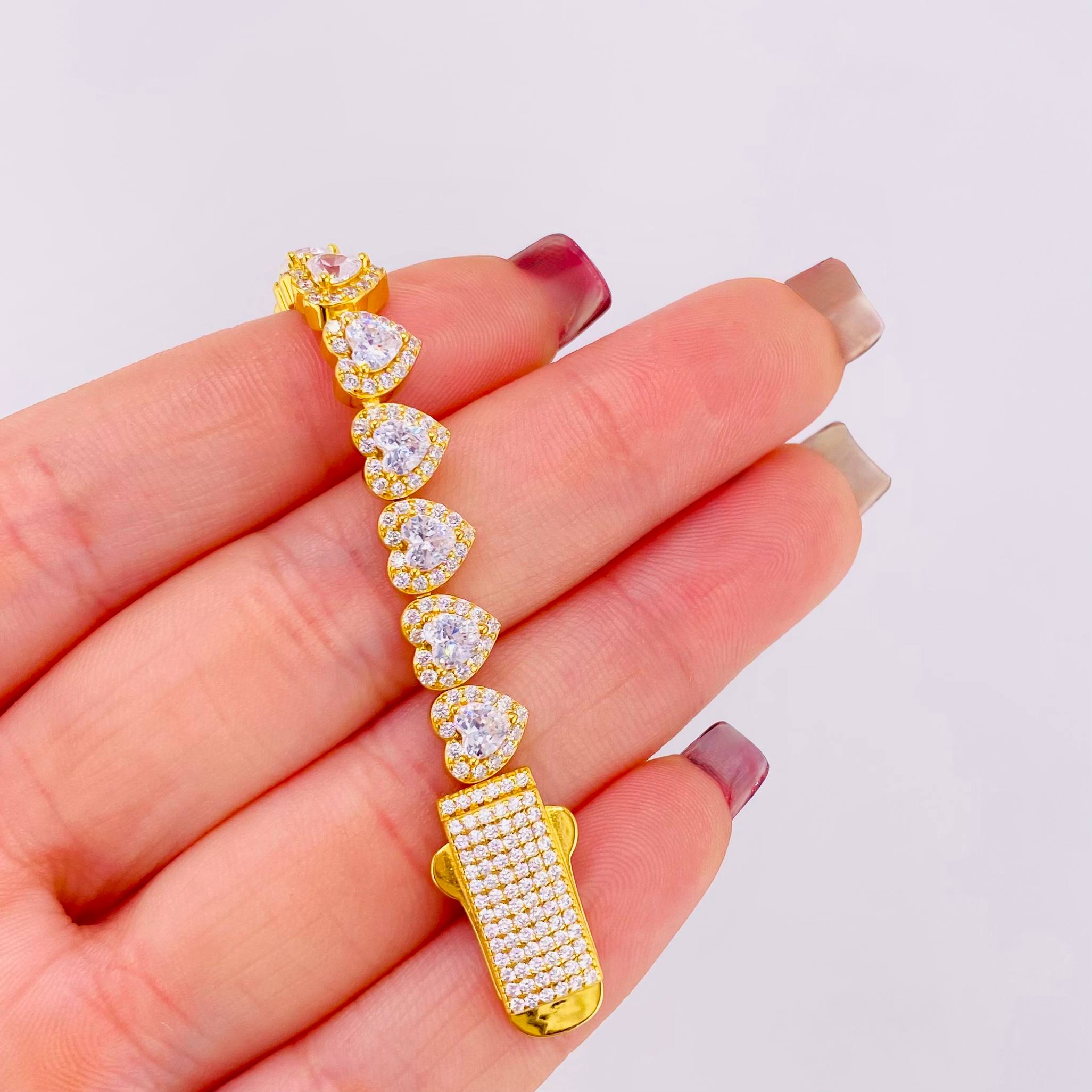 Pulso Tenis Corazones Amarillo 17.25gr / 17.5cm / 7.2mm Plata 925 *