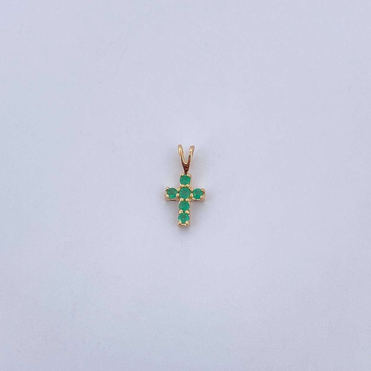 Dije Cruz 0.4gr / 1.3cm / Esmeraldas 10 Pts Oro Amarillo 18K (Joya) &