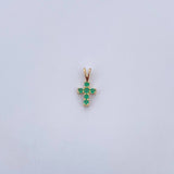 Dije Cruz 0.4gr / 1.3cm / Esmeraldas 10 Pts Oro Amarillo 18K (Joya) &