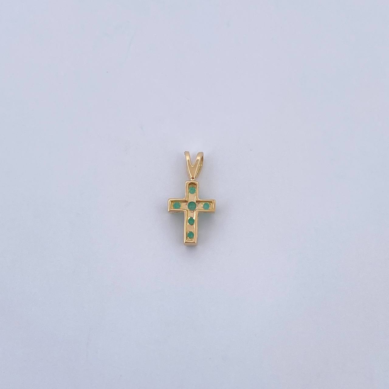 Dije Cruz 0.4gr / 1.3cm / Esmeraldas 10 Pts Oro Amarillo 18K (Joya) &