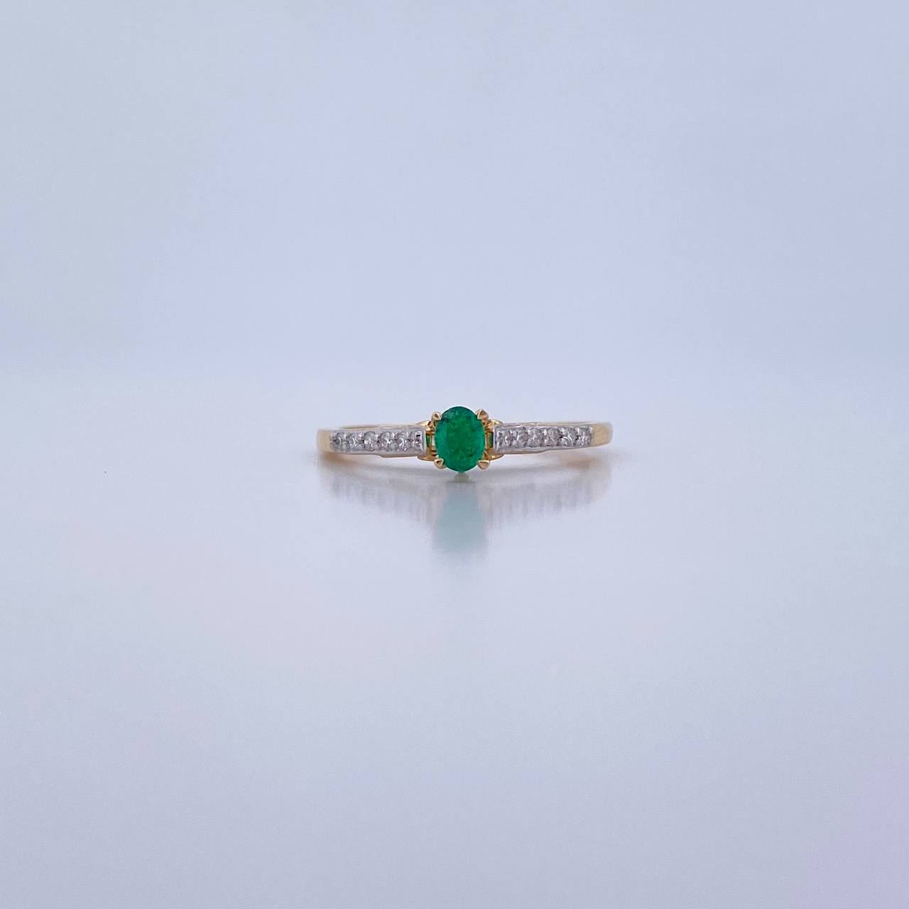 Anillo Solitario Churumbela 1.9gr / T6 3/4 / Esmeraldas 14 Pts Diamantes 11 Pts Dos Oros Amarillo Blanco 18K (Joya) &