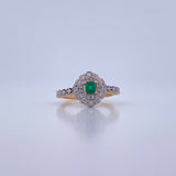 Anillo Antiguo 3.4gr / T6 3/4 / Esmeraldas 19 Pts Diamantes 28 Pts Dos Oros Amarillo Blanco 18K (Joya) &