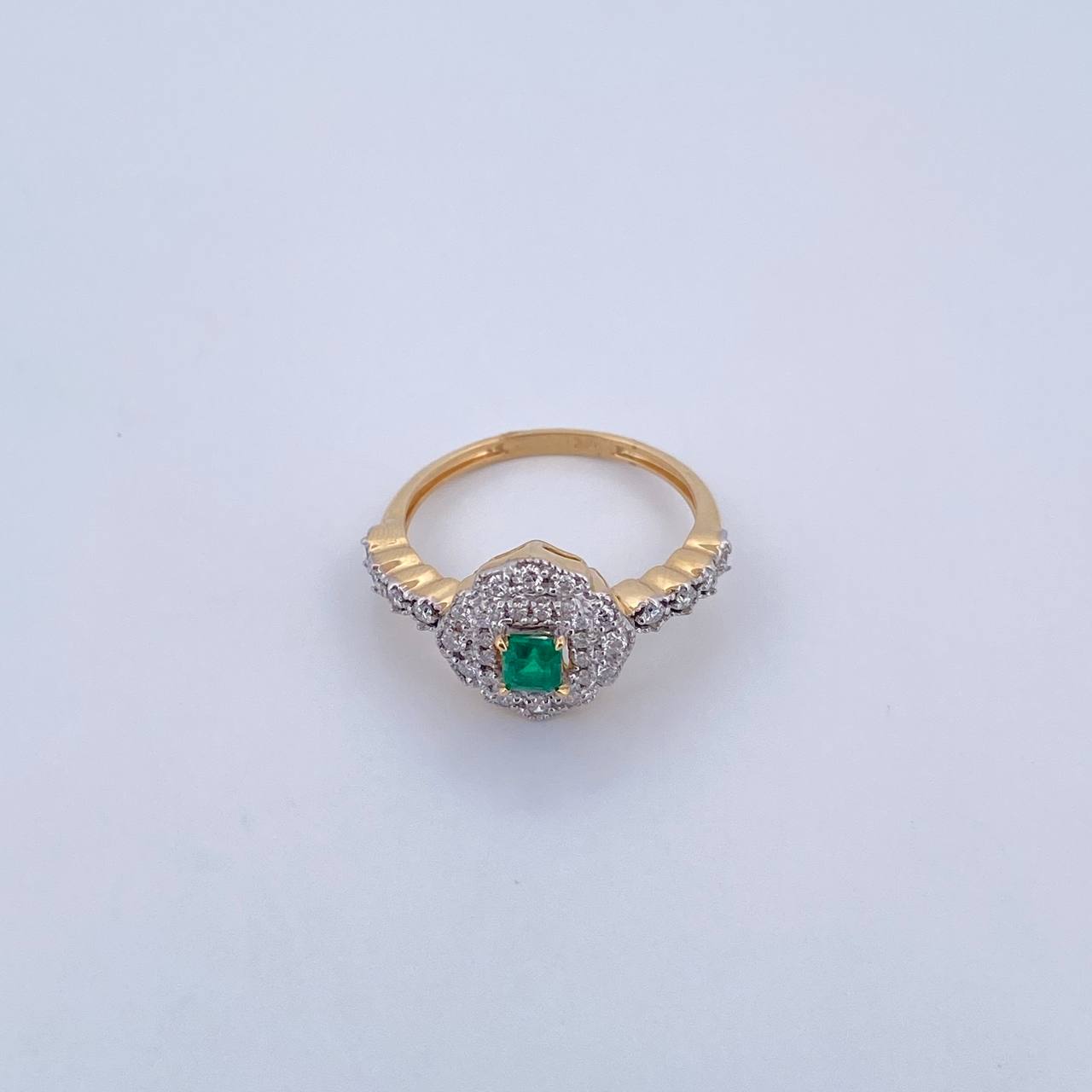 Anillo Antiguo 3.4gr / T6 3/4 / Esmeraldas 19 Pts Diamantes 28 Pts Dos Oros Amarillo Blanco 18K (Joya) &