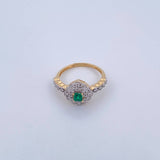 Anillo Antiguo 3.4gr / T6 3/4 / Esmeraldas 19 Pts Diamantes 28 Pts Dos Oros Amarillo Blanco 18K (Joya) &