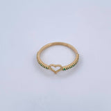 Anillo Silueta Corazon 1.45gr / T7 3/4 / Esmeraldas 16 Pts Oro Amarillo 18K (Joya) &