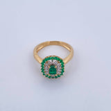 Anillo Rectangulo Tupido 4.05gr / T6 1/4 / Esmeraldas 58 Pts Diamantes 12 Pts Oro Amarillo 18K (Joya) &