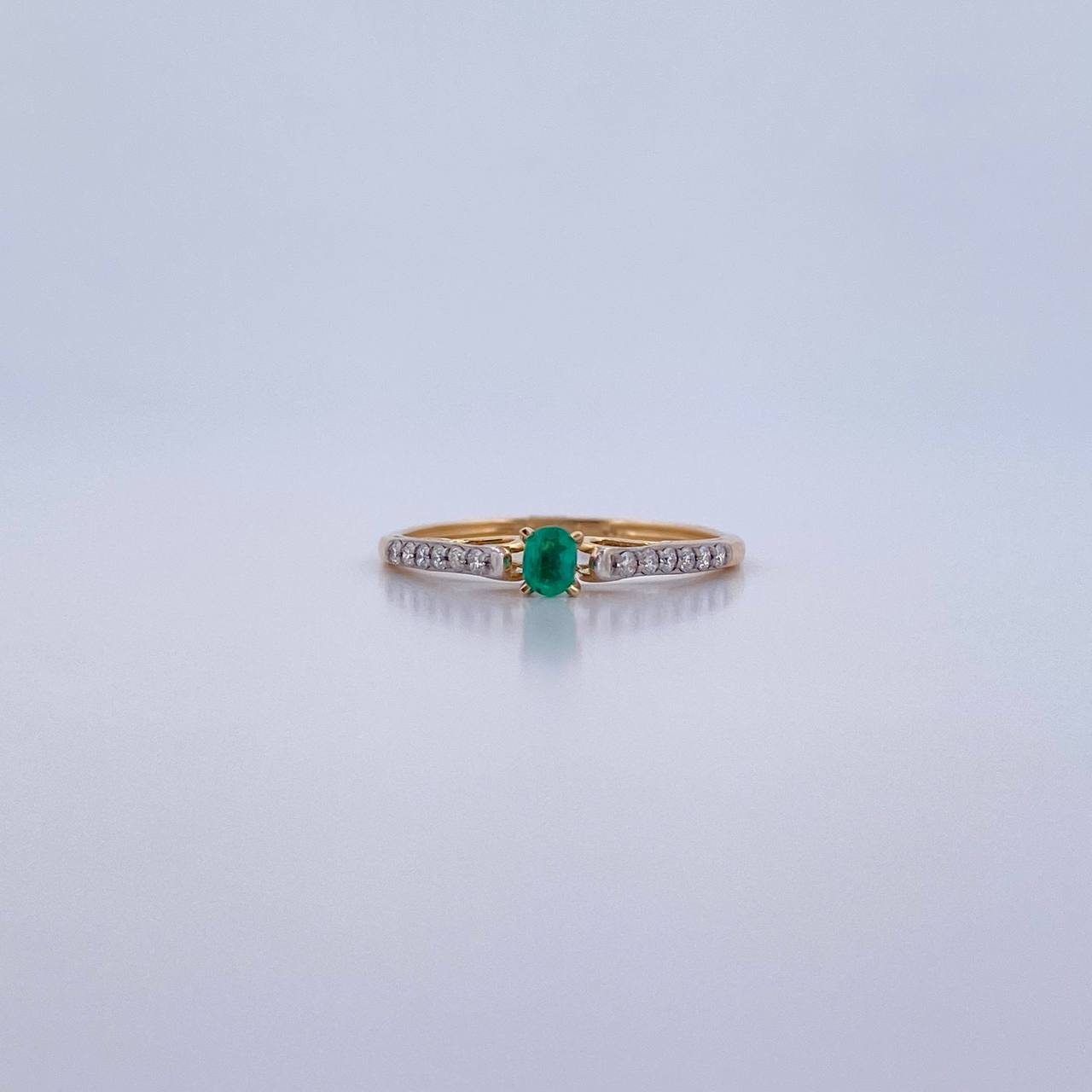 Anillo Solitario Churumbela 1.25gr / T6 3/4 / Esmeraldas 13 Pts Diamantes 11 Pts Dos Oros Amarillo Blanco 18K (Joya) &