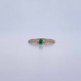 Anillo Solitario Churumbela 1.25gr / T6 3/4 / Esmeraldas 13 Pts Diamantes 11 Pts Dos Oros Amarillo Blanco 18K (Joya) &