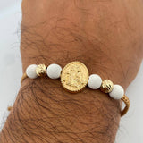 Pulsera Tejida Beige Virgen Del Carmen 1.95gr / Oro 18K $