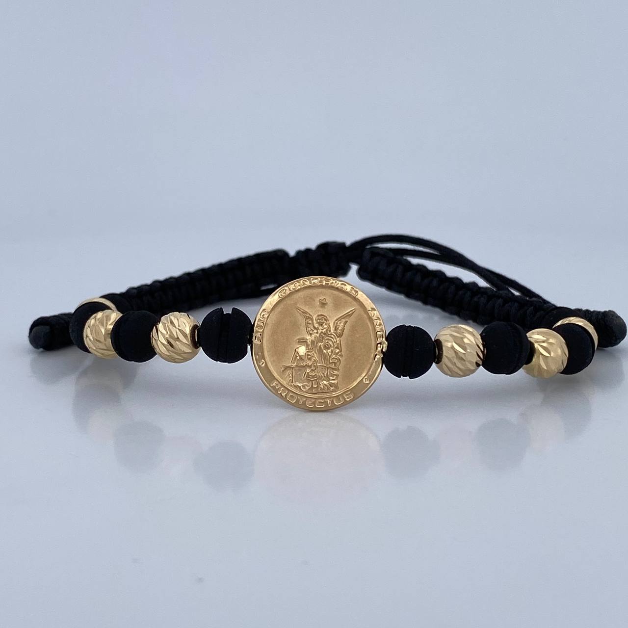 Pulsera Tejida Negra Angel De La Guarda 2.35gr / Oro 18K $