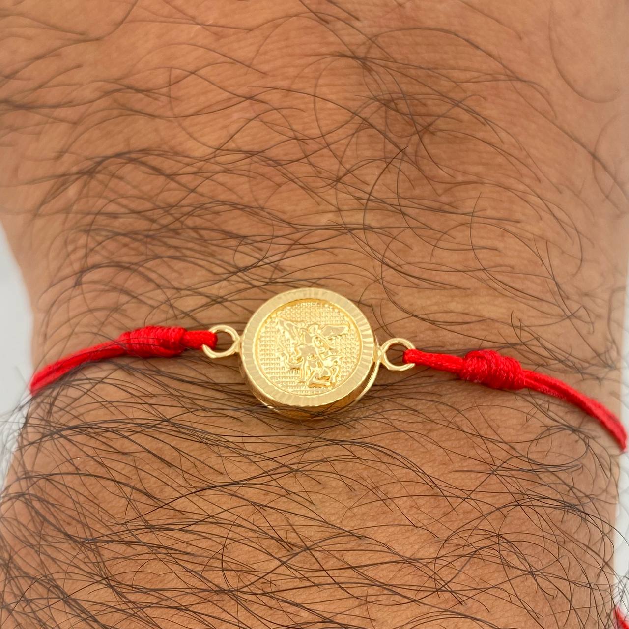 Pulsera Tejida Roja San Miguel Arcángel 0.95gr / Oro 18K &