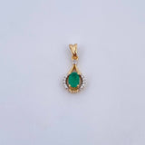 Dije Gota Elegante 1.15gr / 1.7cm / Esmeralda 29 Pts Diamantes 7 Pts Dos Oros Amarillo Blanco 18K (Joya) &